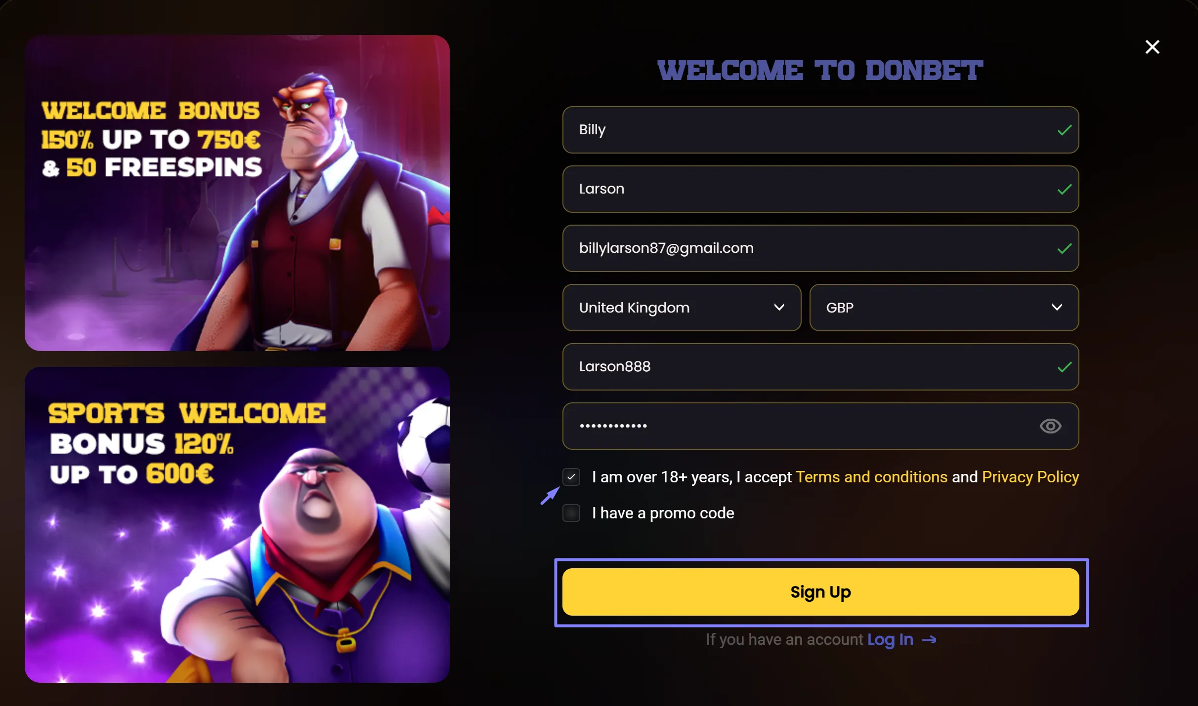 DonBet registration process guide